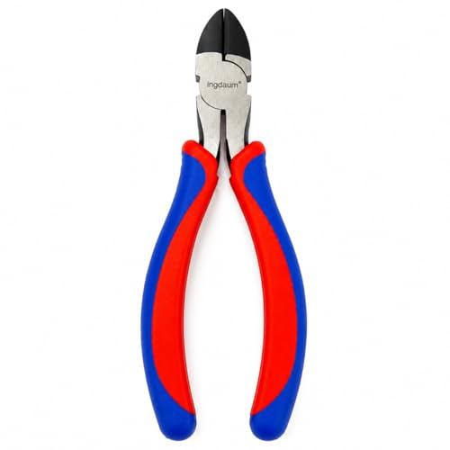 INGDAUM® Seitenschneider, Drahtschneider, 160 mm | Zweikomponentengriffe Rot-Blau, Für Reparaturen, Für Montagen, Biegen und Schneiden