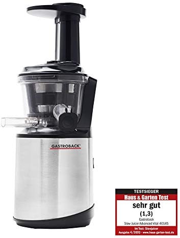 GASTROBACK Slow Juicer Advanced Vital, Entsafter – 150 Watt Saftpresse elektrisch – Juicer machine Saftmaschine Entsafter für Gemüse und Obst,elektrisch Schwarz, Silber