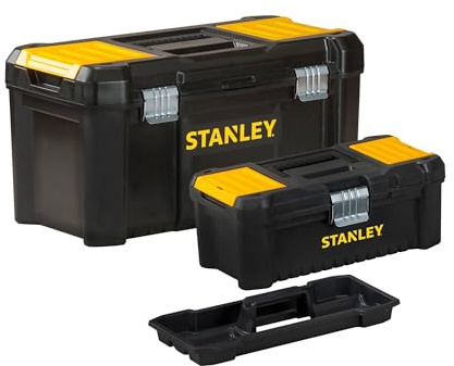 STANLEY Werkzeugbox Bonuspack Werkzeugkoffer leer Werkzeugkasten Werkzeugkiste (19 und 12,5, Werkzeugboxen mit Metallschließen, Organizer mit entnehmbarer Trage, sehr robust) STST1-75772