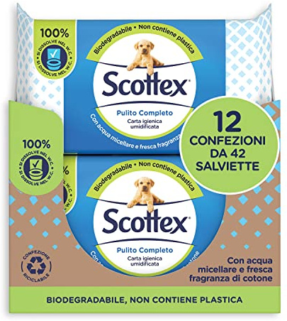 Scottex Sauberes Reinigungspapier, hygienisch, 12 Packungen mit 42 Tüchern