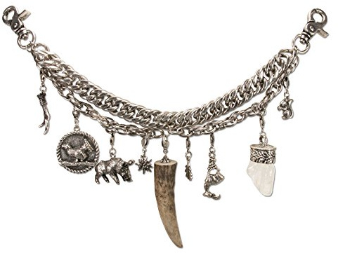 Alpenflüstern Trachten-Charivari Ludwig - Hochwertiger Herren-Trachtenschmuck mit Trophäen-Anhängern für die Lederhose, echtes Hirschhorn und Bergkristall, (antik-silber-farben) HCH008