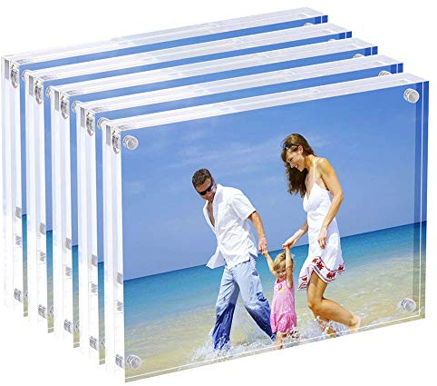 AMEITECH Acrylbilderrahmen, 10 x 15 cm, klares, doppelseitiges Blockset, rahmenloser magnetischer Fotorahmen für den Schreibtisch - 5er Pack