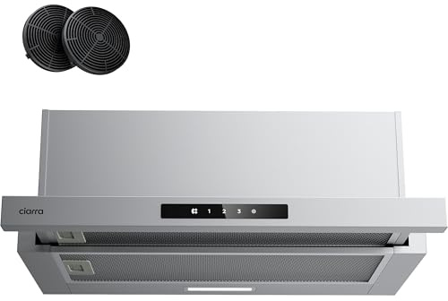 CIARRA CBCS6909A A+ Flachschirmhaube Dunstabzugshaube 60 cm Umluft Abluft 600 m³/h Touch-Bedienung Integrierte Flach Abzugshaube 3 Leistungsstufen mit CBCF055 Aktivkohlefilter Silber