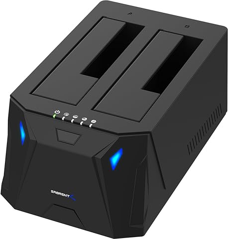 SABRENT 2 Bay USB A Festplatten Dockingstation - 2,5 3,5 Zoll SATA SSD HDD Docking Station 5Gbps - Dock mit Offline Festplatte Klonen [10 TB Support] (EC-HD2B)