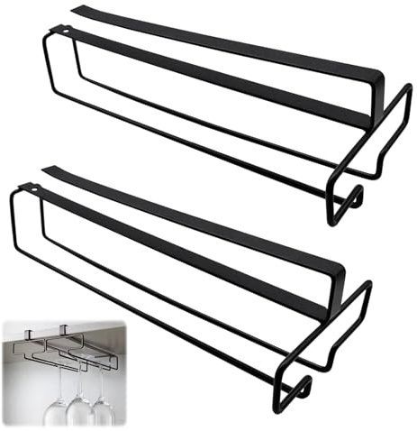 MEIYAXINWIN 2 Stück Weinglashalter Hängend, Metall Weingläser Halter Unter Dem Schrank, Stemware Rack Gläserhalterung für Küche, Bar, Restaurant (Schwarz)