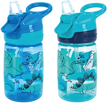 Nuby Incredible Gulp Trinklernbecher, 2er-Pack, 360ml, ab 18M+, Dinosaurier | Auslaufsicherer Trinklernbecher mit Griff, spülmaschinenfest, One-Click-Deckel & Silikonschnabel fürs selbstständige Trinken