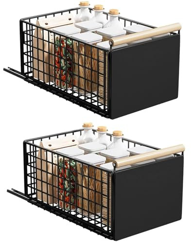 2 Stück Teleskopschublade Ausziehbare Schublade Küche, Tiefere Schubladen organizer Mit Schubladenschienen und Holzgriff, Metall Pull Out Drawer für Küchenschränke - (40L x 24B x 19,5H CM)Ohne Bohren