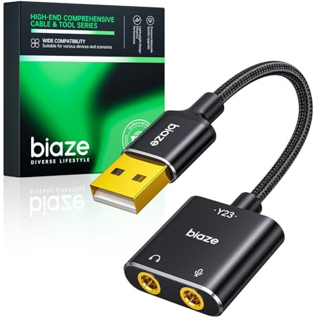 biaze Externe USB Soundkarte Klinke Adapter Audio Stereo Adapter External Sound Card für Computer, PS5, PS4, USB Kopfhörer und Mikrofon Audio Stereo External Sound Card (Schwarz)