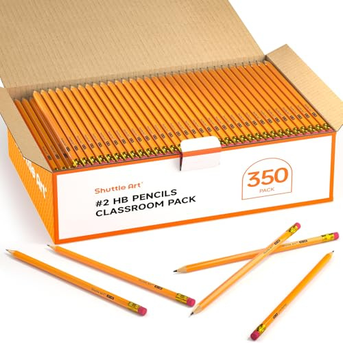 Shuttle Art Bleistift, Packung mit 350 Bleistiften, HB-Bleistifte, vorgespitzt, aus Holz mit Radiergummi für weiches Schreiben, Zeichnen, Skizzieren in der Schule und im Büro