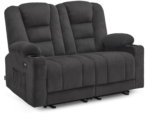 M MCombo Elektrisch 2er Sitzer Sofa mit Schlaffunktion, 2er Relaxsofa mit Taste 150° Verstellbar, Kinosessel mit Liegefunktion, USB & Getränkehalter, 7009 (Grau)