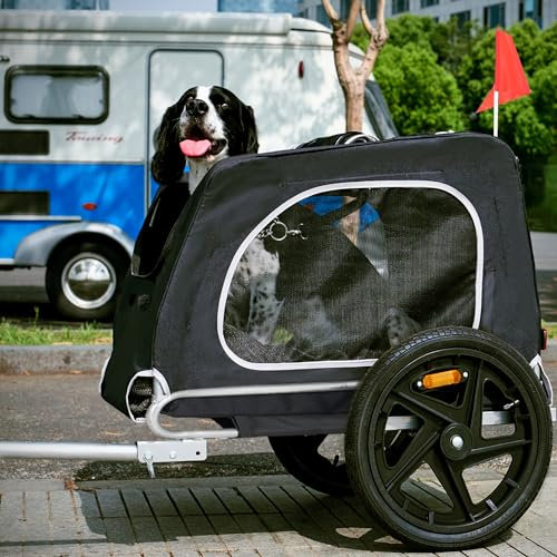sogesfurniture Hundeanhänger für das Fahrrad, Hundebuggy Fahrradanhänger klappbar, mit Kupplung, Fahne, Reflektor, 600D Oxford Canvas, Hunde Fahrradanhänger, für Hunde bis 20kg, Schwarz