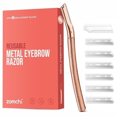 Augenbrauen Rasierer, Wiederverwendbare Gesichtsrasierer für Männer & Frauen, Edelstahl Augenbrauen Trimmer Shaper mit Präzisionsabdeckung, Dermaplaning Tool, Gesichtsrasierer mit 6 Klingen (Roségold)