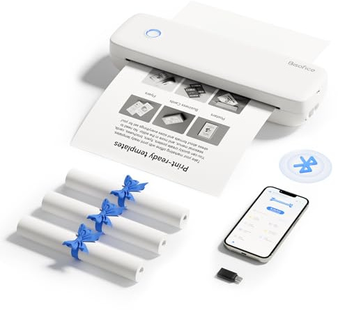 Bisofice L81 Thermodrucker A4 300dpi - Mobiler Drucker A4 für Unterwegs, Schule, Zuhause, Kabelloser Bluetooth Tragbarer Drucker Kompatibel mit Smartphone und PC, mit 3 Rollen Thermopapier