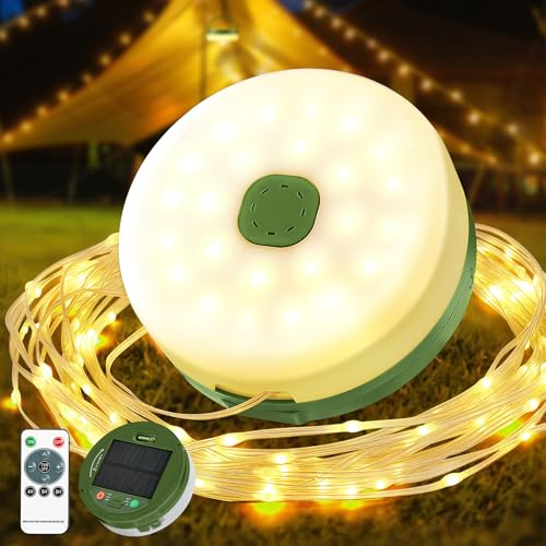 Solar-Campinglichter, 10 m, 3000 mAh, USB-aufladbar | 8 Leuchtmodi, Fernbedienung, IP65-Wasserdicht, tragbar & vielseitig einsetzbar
