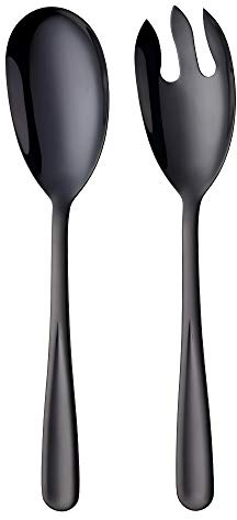 SBOMHS Salatlöffel und Salatgabel schwarz Salatbesteck Set aus Edelstahl 2-Stück 30,5 cm(12 Inches) Länge
