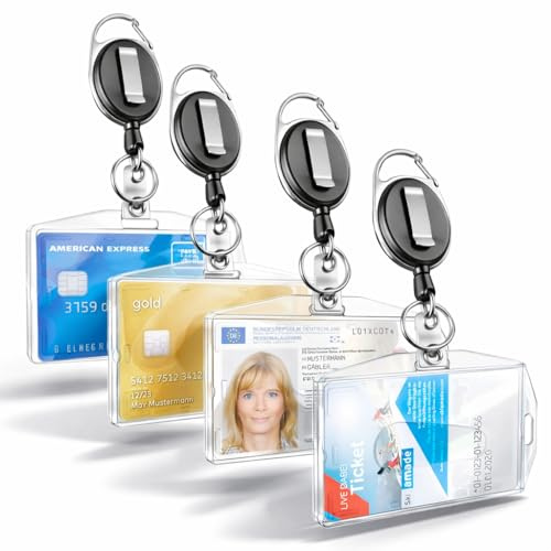 3x Ausweishalter mit einziehbarer Ausweisjojo - ausziehbar Schlüsselanhänger aus Hartplastik - Ausweishülle - Kartenhalter/Zugangskarten mit Clip aus Hartplastik - Card Badge Holder