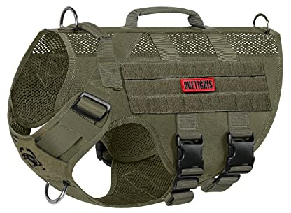 OneTigris Anti Zug Hundegeschirr Mittelgroße Hunde, AIRE MESH Taktisches Geschirr mit 2 Griff & 3 D-Ringen, No Pull Hundegeschirr Grosse Hunde, Atmungsaktiv Verstellbar Brustgeschirr, Grün M