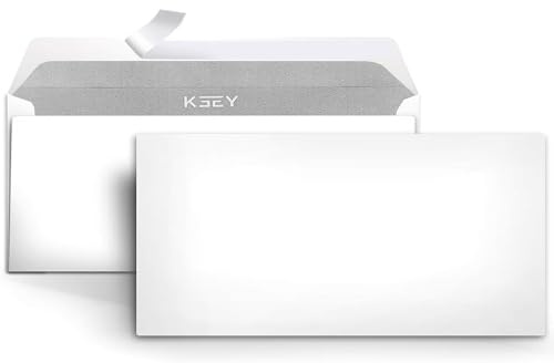 100 Briefumschläge ohne Fenster DIN Lang, 110mm x 220mm, 80g/m² Papier, weiße Briefumschläge mit grauem Innendruck für Sichtschutz, haftklebend mit abziehbarem Streifen…