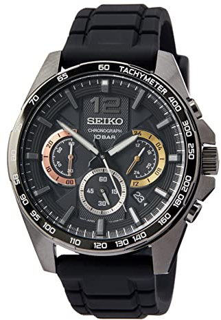 Seiko Herren-Uhr Quarz Edelstahl mit Silikonband SSB349P1, Schwarz