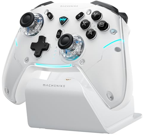 Machenike G5PROMAXSE Bluetooth Controller mit Ladestation, 1000Hz Hall Effect Joysticks & Trigger, Gaming Controller Wireless für PC/Switch/iOS/Android, 2 Rücktasten, Weiß