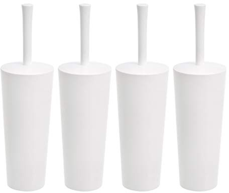 Amazon Basics WC-Bürsten- und Halter-Set mit rutschfestem Griff und robusten Borsten, 4 Stück, weiß