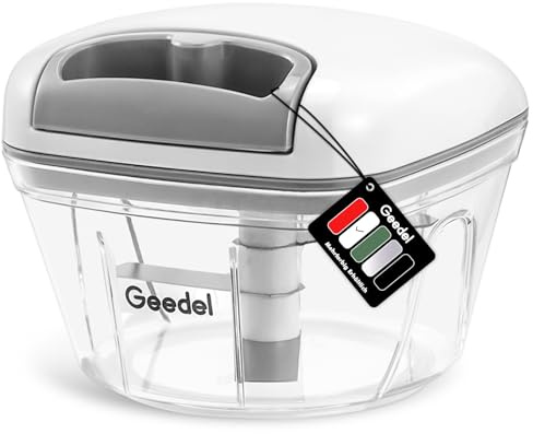 Geedel Zwiebel Zerkleinerer, Zwiebelschneider Zwiebelhacker, 500ML Weiß | Multizerkleinerer mit Seilzug, 3 Scharfe Edelstahlklingen, Rutschfester, Spülmaschinenfest, No BPA, für Gemüse Obst Nüsse