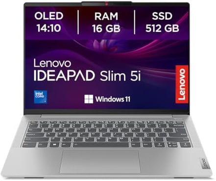Lenovo IdeaPad Slim 5i Laptop | 14" OLED WUXGA Display | Intel Core i7-13620H | 16GB RAM | 512GB SSD | Intel UHD Grafik | Windows 11 Home | QWERTZ | Luna Grau | 3 Monate Premium Care