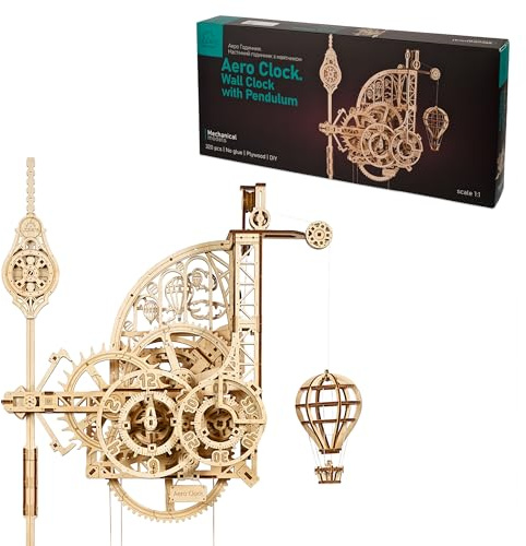 UGEARS Aero Uhr 3D Puzzle - Pendeluhr Aero Clock - Modellbau 3D Holzpuzzle Holzbausatz - Modellbausatz für Erwachsene aus Holz - Mechanisches Modell - Wanduhr mit Pendel - Mechanische Bausätze, 70154