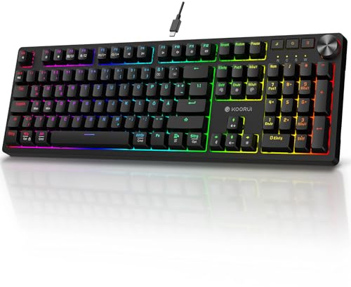 KOORUI Mechanische Gaming-Tastatur, 104 Tasten, RGB, QWERTZ, Rot, Kabel