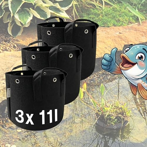 honju 3er Set Teichpflanzen Korb 11L - Pflanztasche für Ufer & Folie | Feinmaschige Pflanztaschen für Gartenteich stabilisieren Substrat, verhindern Ausspülen der Erde & schützen die Folie