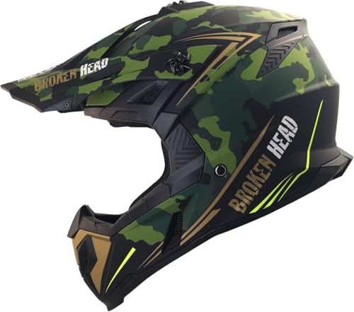 Broken Head Squadron Rebelution Motocross-Helm - Motorrad-Helm Für MX, Sumo und Quad - Camouflage Grün-Gold - Größe M (57-58 cm)