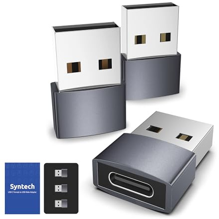 Syntech Adapter USB C auf USB (3er-Pack) [Aluminiumgehäuse,hohe Stabilität] Kompatibel mit AirPods, iPad mini/Air 7, iPhone 17/17Air/17e/16/15 Pro Max, Apple Watch Series 9/8/7 usw
