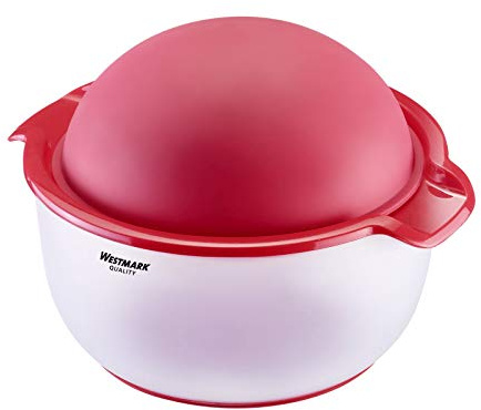 Westmark Granatapfel-Entkerner Buzzer – 3-teilig, spritzfreies Entkernen | Kerne und Saft landen im Auffangbehälter, flexible Haube, spülmaschinengeeignet, BPA-frei, Transluzent/Rot, 51612260