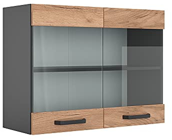 Vicco Küchenglasschrank R-Line, Goldkraft Eiche, 80 cm, zur freien Kombination innerhalb modularer Küchensysteme