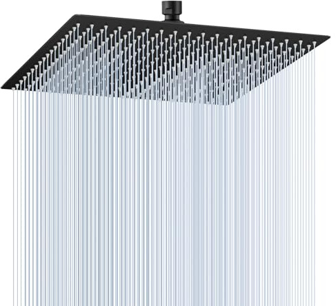 KINLIV 40CM Duschkopf Regendusche Schwarz Groß, 304 Edelstahl Wasserfall Duschkopf Wassersparend, Mit 324 Anti Kalk Düsen, 360° Verstellbarer 16 Zoll Regenduschkopf Eckig