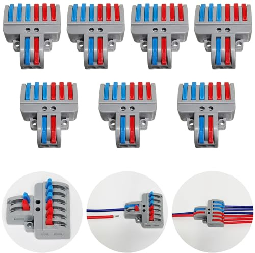CTRICALVER Klemmen Set, Verbindungsklemme Set mit Hebel, Draht Push Kabelverbinder, Kompakt Steckklemmen, aus Kunststoff, 7 Stück Klemmen 8 Polig, Mit Befestigungsschrauben (2 in 6 raus)