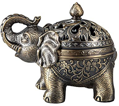 Feyarl Räuchergefäß Vintage Räucher- Elefant Metall Weihrauchbrenner Räucherstäbchenhalter mit Deckel für Hause Büro Yoga Dekoration Geschenk