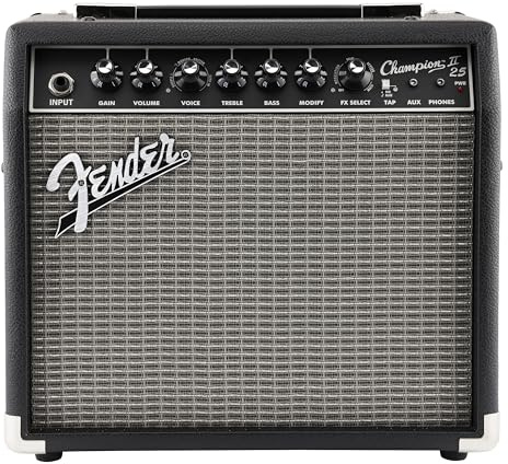 Fender Champion II 25, Combo Guitar Amp, 25W, Suitable for Electric Guitar, More Power, Upgraded Effects and Amp Models, Black/Silver