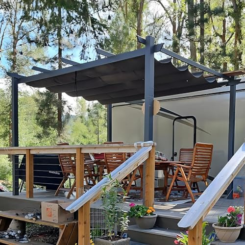 PURPLE LEAF Pergola 3 x 4 m Wasserdicht Stabil Winterfest, Aluminium Gartenpavillon mit Wetterfestes Schiebedach, Terrassenüberdachung Freistehend, UV-Schutz, Grau