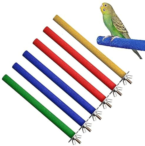 6 PCS Vogel Sitzstangen Holz, Schnabel Pflege für Papageien | Holz mit Quarzsand, Metallgewinde, sicher zum Kauen, für mittlere große Papageien, pflegt Schnabel Krallen
