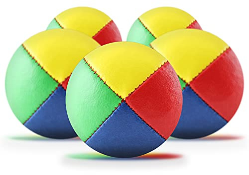 Diabolo Freizeitsport Jonglierbälle 5er Set, 62mm Jonglierball mit nachhaltiger Vogelhirse gefüllt, wasserabweisend, Kunstleder, für Kinder & Anfänger