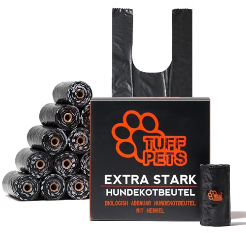 Tuff Pets Extra Stark Kotbeutel für Hunde mit Griffen | Hundekotbeutel Biologisch Abbaubar | Kotbeutel für Hunde Biologisch Abbaubar 50% dicker | Hundekotbeutel Maisstärke | 16 Rollen | 160 Beutel