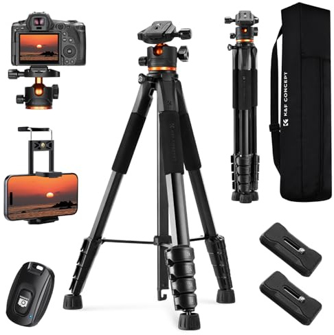 K&F CONCEPT Kamerastativ S255A3+BH-36,190cm Handy-Stativ,Tripod für Canon Nikon Sony Kamera/DSLR/Camcorder,Stativ für Smartphone,Reisestativ mit Handy-Tablet-Halterung