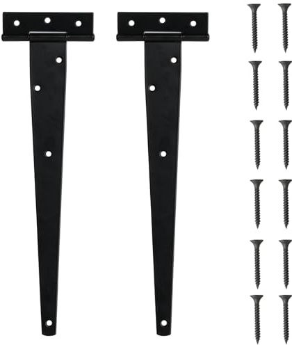 2 STK T-scharniere Schwerlast Scharniere, T Scharniere Schwarz Außen, 300mm Türscharniere Klappbar Kreuzgehänge, T-förmige Scharniere Metall Schwarz für Holztür Gartentor Fenster, mit Schraube