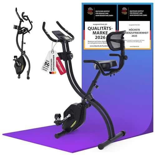 Christopeit Heimtrainer klappbar Velo Fit - Fitness Fahrrad mit Rückenlehne – Leiser Magnetwiderstand, 14 Stufen, ergonomischer Sitz verstellbar, Handpulssensoren, Hometrainer bis 120 kg