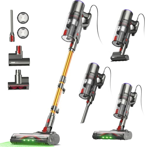 FAMIVAC FV2 Staubsauger mit Kabel, 65Kpa/600W Staubsauger Beutellos mit Matratzenbürste, 1,3KG Leichtgewicht, 7M Kabel,1,5L, Selbststehend, Anti-Tangle-Bürste für Teppich/Boden/Tierhaare