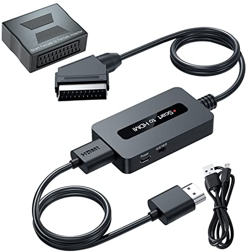 Kirolle Scart auf HDMI Konverter mit Scart Weiblich auf Weiblich Adapter, Unterstützt 4 : 3 und 16 : 9 HDMI Ausgang Schalter für N64/Wii/PS2/Xbox/DVD/STB