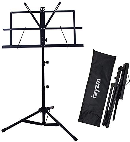 Rayzm Musik Notenständer, Robuster tragbarer klappbarer Metallständer mit Tragetasche, Einstellbare Höhe, Maximale Belastbarkeit 1,5kg, Leicht und Kompakt zum lagern und reisen