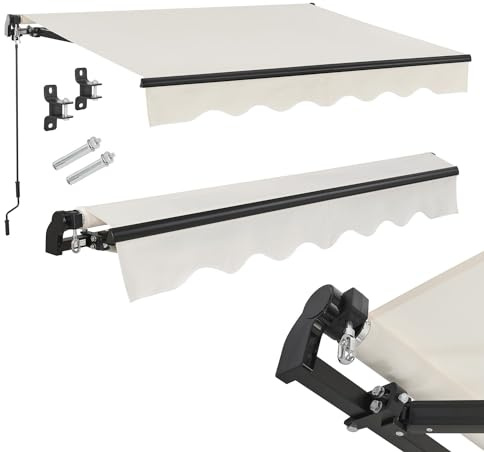 Juskys® Gelenkarmmarkise 350 x 300 cm, UV40+ & wasserabweisend, mit Kurbel & Wandhalterung Länge + Winkel einstellbar, Markise für Terrasse & Balkon, Sonnenschutz Balkonmarkise Gelenkmarkise, Beige