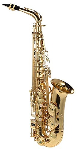 summina Saxophon, E-Dur, 802 Tastentyp, Messing, Gold, hochwertige Lederpolster, graviertes Muster, mit Etui, Reinigungspinsel, Tuch, Handschuhe, Gurt